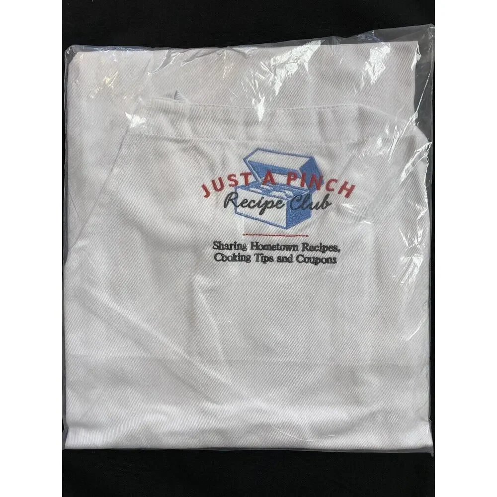 Just a Pinch Apron White Brushed Cotton Embroidered pocket baking cooking art